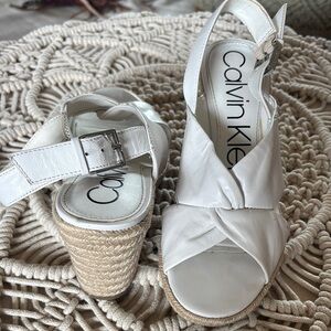 Calvin Klein White Wedge Espadrille Sandals